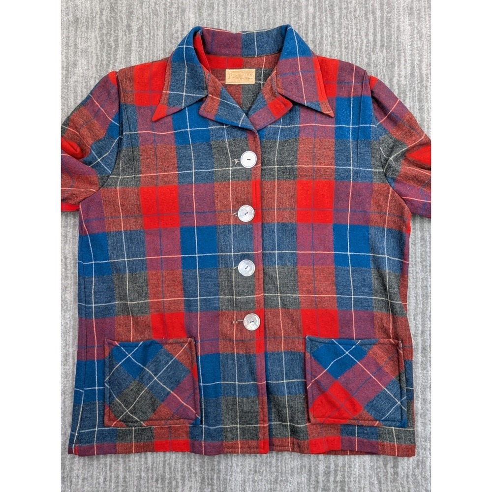Vintage 50s Pendleton Cardigan Sweater Womens Medium Tartan Plaid 100% Wool USA - Picture 10 of 15